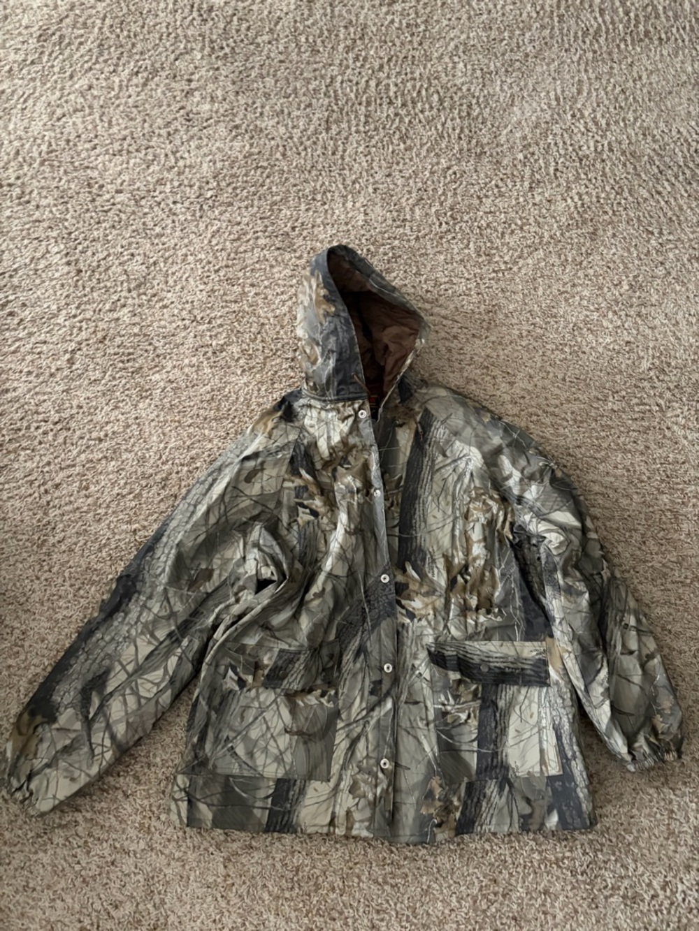 Men's Sterns Dry wear Hooded Camo Hunting Jacket/Raincoat, size XL